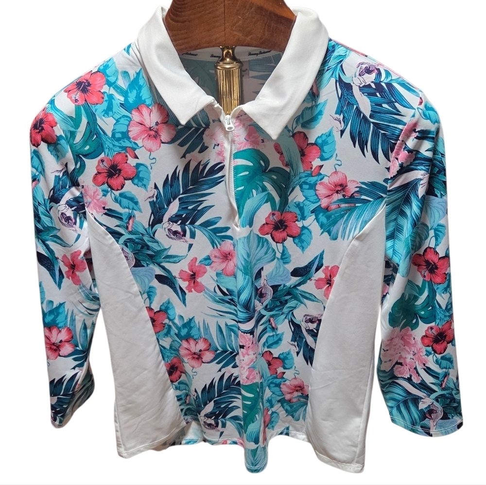 Tommy Bahama Golf Tennis Pickleball Quarter 1/4 Zip Floral Shirt Size Large